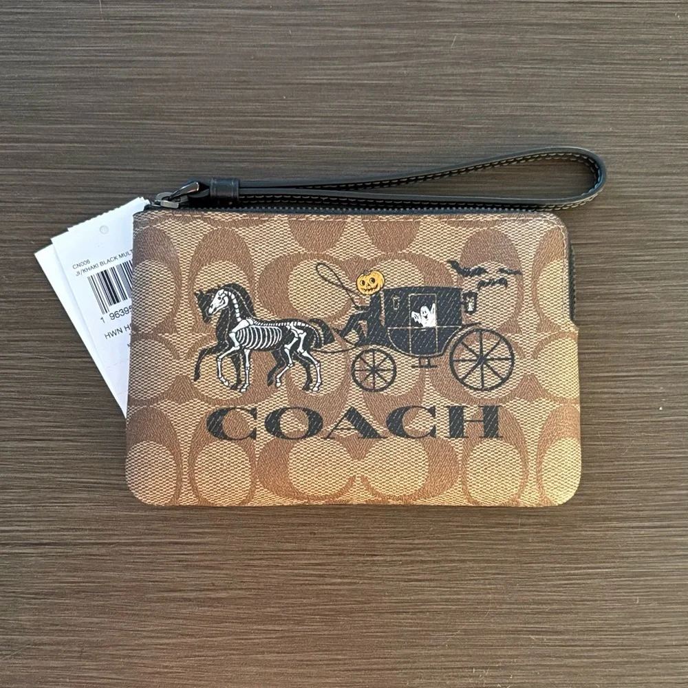Coach Halloween Skeleton Horse Pumpkin Wristlet 2023 Limited Edition - Picture 3 of 9